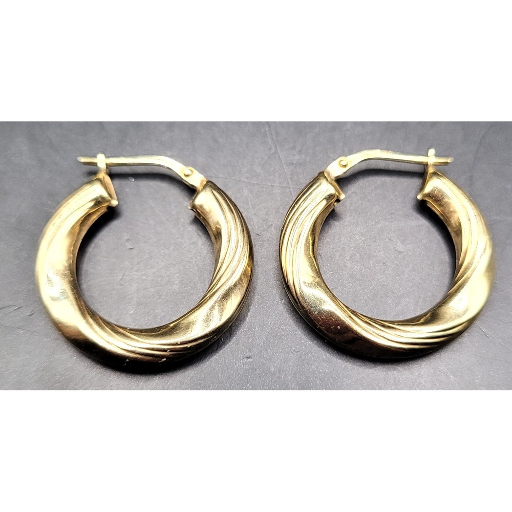 Vintage 925 Earrings Women Gold Engraved Hoop Swirl Pattern Classic